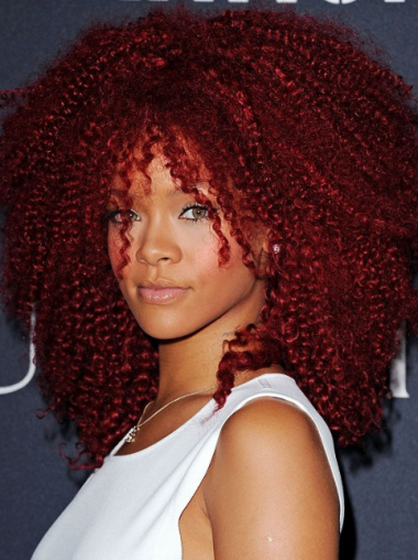 Lång Röd 18" Kinky Med Lugg Rihanna Peruk