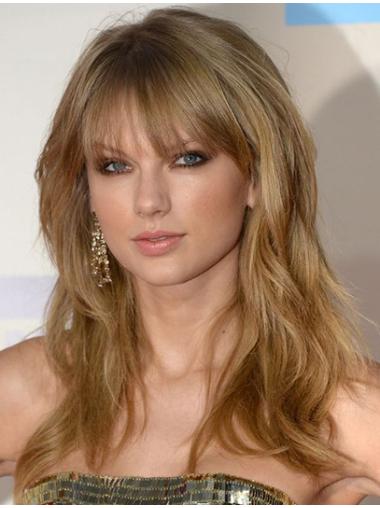 Vågig Äkta Hår 18" Blond Lång Capless Taylor Swift Peruk