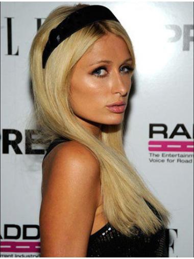 Rakt Lång Syntet Blond Utan Lugg 100% Handknuten Paris Hilton Peruker