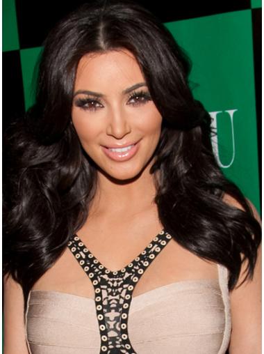 Vågig Lång 21" Svart Syntet Utan Lugg Kim Kardashian Peruker