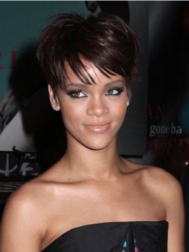 6" Capless Auburn Syntet Rakt Kort Rihanna Peruker