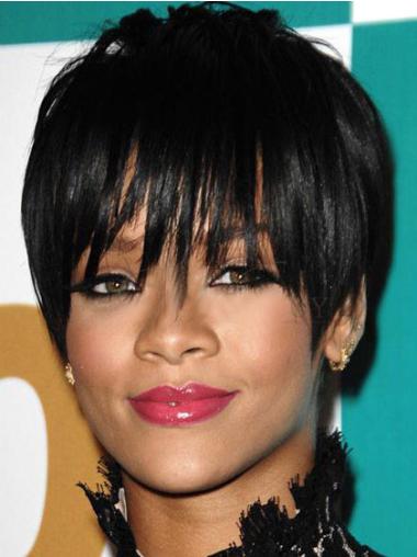 6" Capless Svart Syntet Rakt Kort Rihanna Peruker