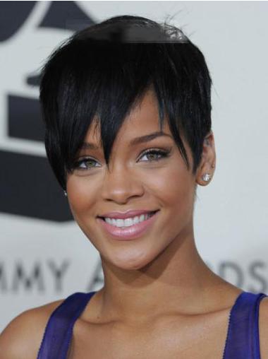 5" Lace Front Svart Syntet Rakt Kort Rihanna Peruker