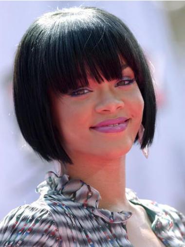 Full Lace Bob Rakt Medellånga Svart 10" Rihanna Peruk