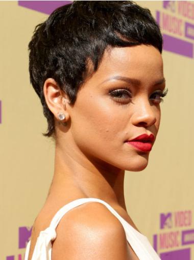 Syntet Capless Kort Rakt Svart Rihanna Peruker