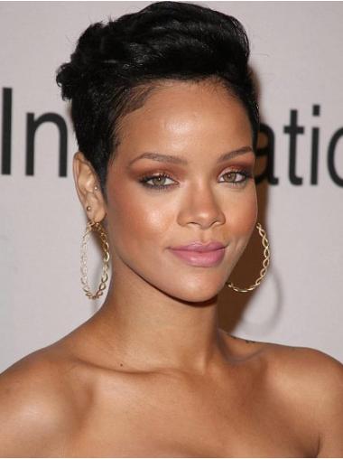 6" Lace Front Svart Indiskt Hår Rakt Kort Rihanna Peruker
